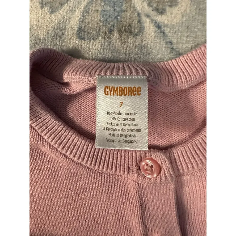 Gymboree Girls Cardigan Sweater Size 7 Pink Cotton Knit Bunny Embroidered